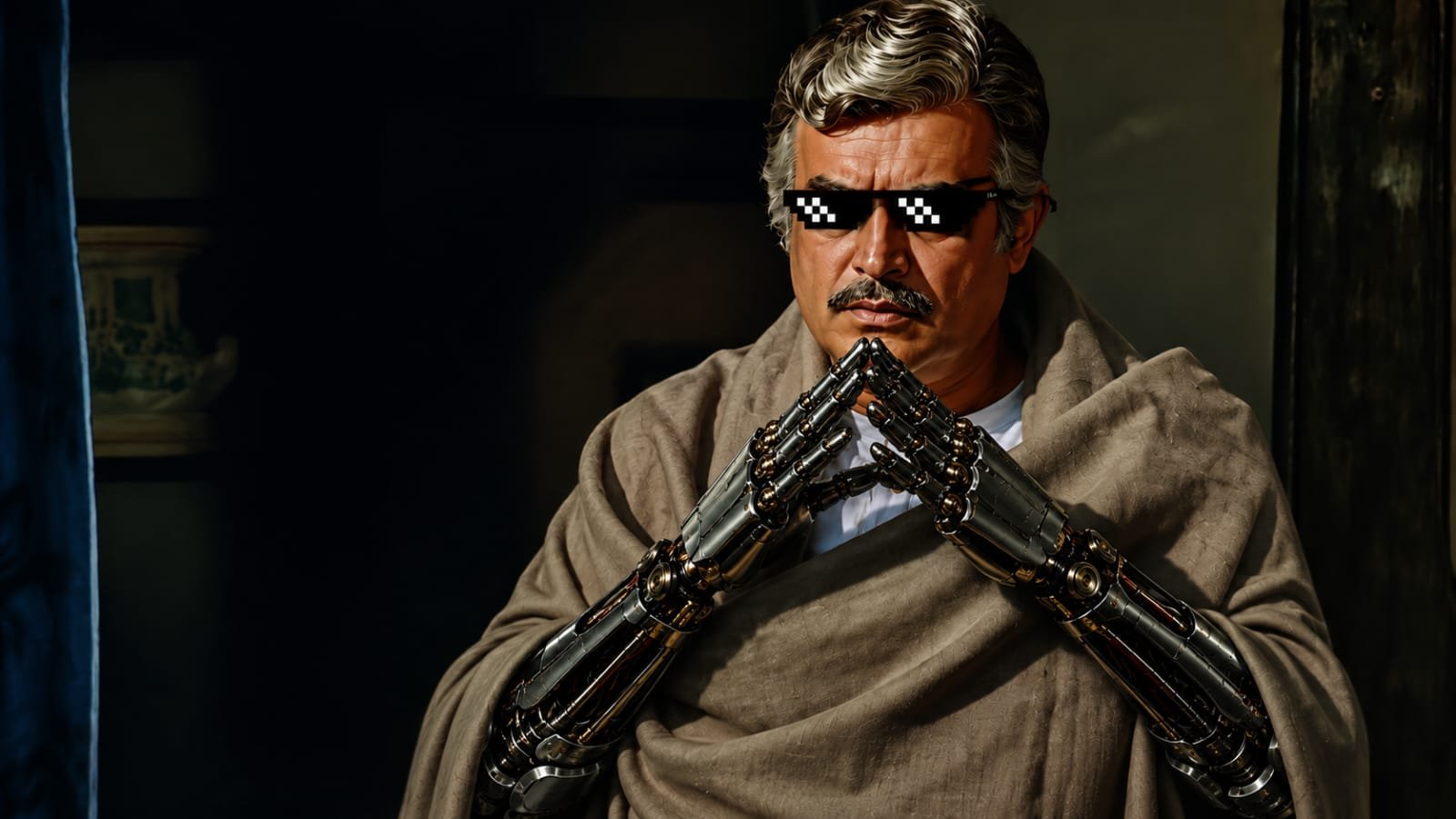 Thakur with robotic arms and pixel sunglasses